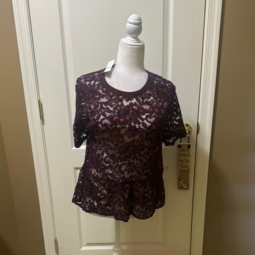 LOFT Purple Peplum Embellished Blouse NWT